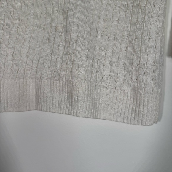 J. Crew White V-Neck Linen Cable Knit Sweater 3/4 Sleeve Size S Old Money Preppy - Picture 6 of 8